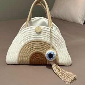 Source Unknown Beige and White Tote Bag